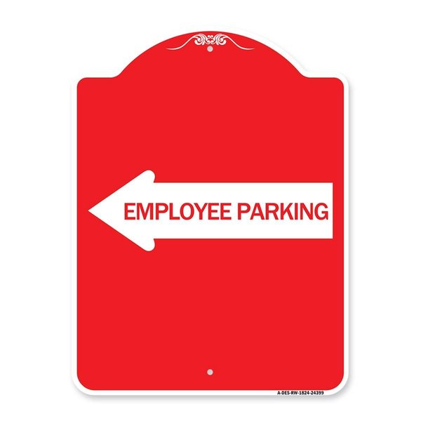 Amistad 18 x 24 in. Designer Series Sign - Employee Parking with Left Arrow, Red & White AM2067512